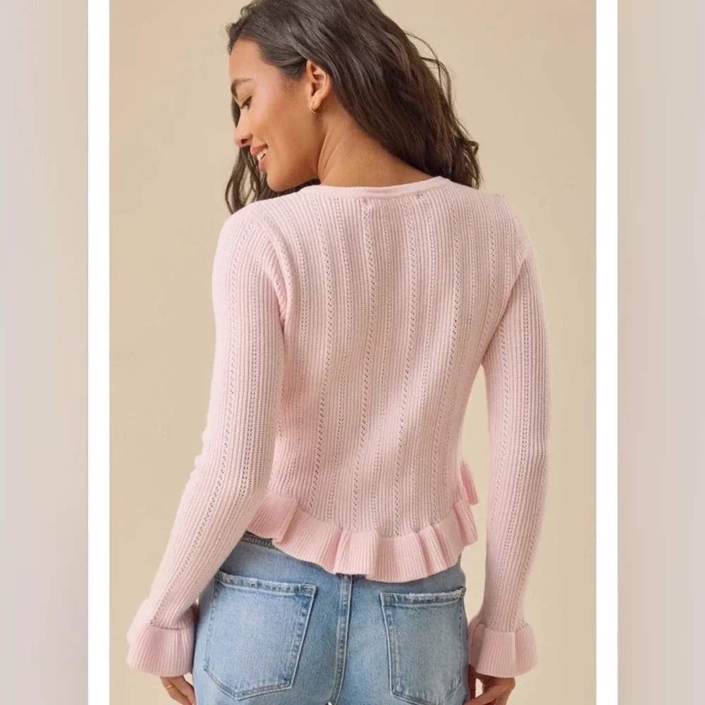 Altar’d State Ruffle Hem Cardigan With Flower Buttons - Picture 3 of 3